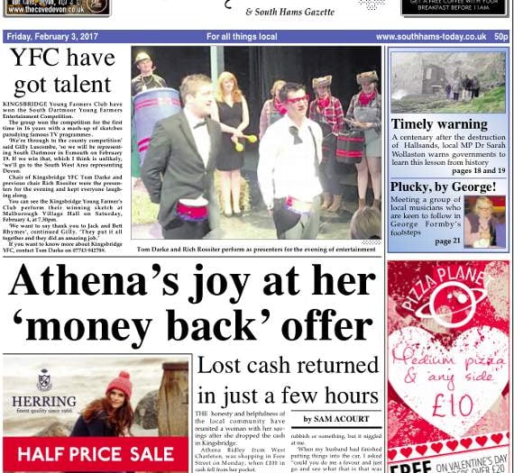 This week's Kingsbridge and Salcombe Gazette front page