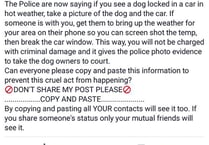 Facebook message about dogs in hot cars is false