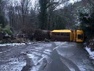 Gritter overturns as roads turn treacherous