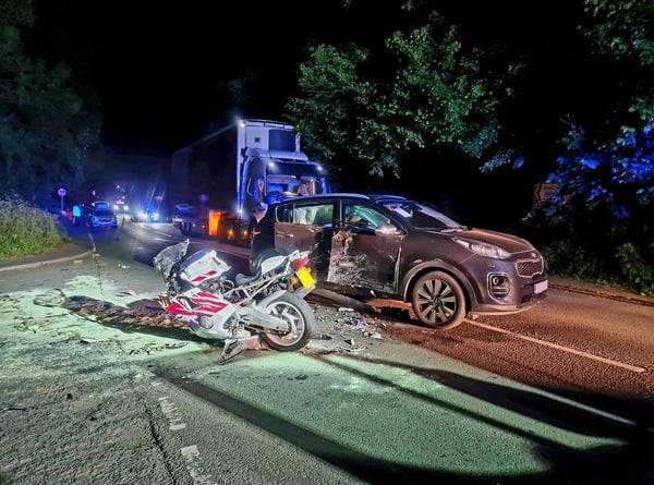 Collision between car and motorbike near Buckfastleigh