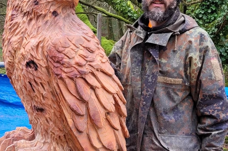 Dan with his carved buzzard