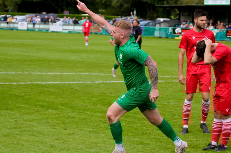 Ivybridge striker Chris Wright celebrates the only goal of the game Credit-Josh Goodman