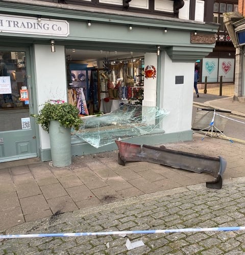 The front of Dartmouth Trading Co hours after the raid