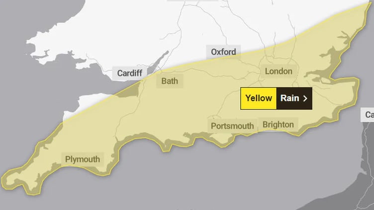 The Met Office yellow weather warning for rain is in place across the South of England