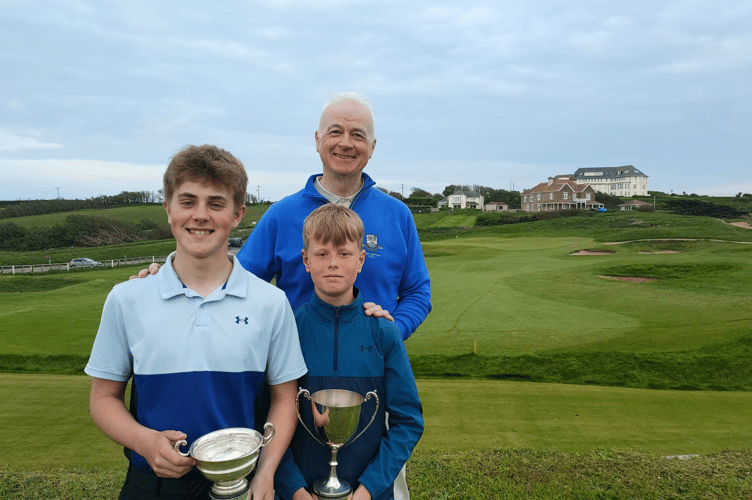 Thurlestone's Junior Champions William Hoskin and Oliver Chester with club captain Jim Stewart