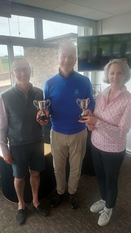 Sicklemore Cup winners Ruth and Tom Downing with club captain Jim Stewart