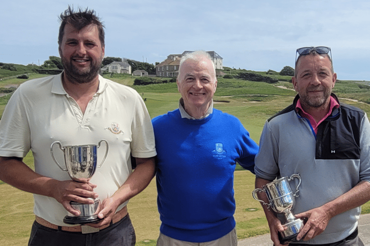 Thurlestone GC- club champion Steve Pike (right) with club captain Jim Stewart and Nett champion Dan Cunningham (left)