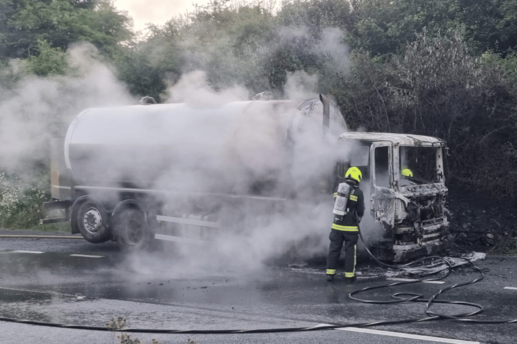 In Pictures: Milk tanker fire at A38 near Ivybridge
