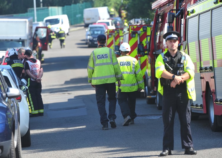 Emergency services at the scene of a mayor fire on Heathfield Industrial Estate near Bovey Tracey