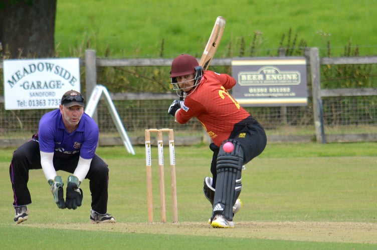 Stoke Gabriel's Jack Tolley about to carve the ball through extra-cover in the Corinthian Cup semi-final against Cullompton