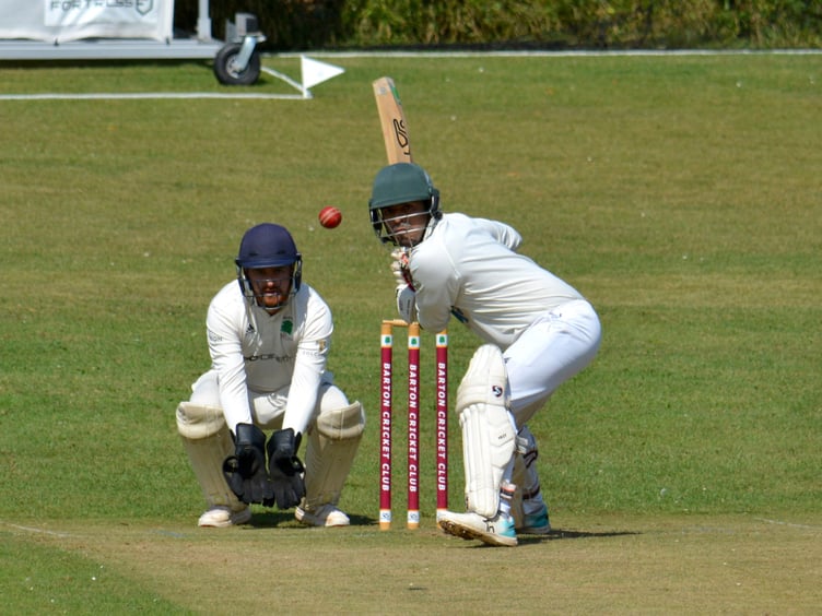 Stoke Gabriel batsman Abhishek Anand sizes up the Barton bowling