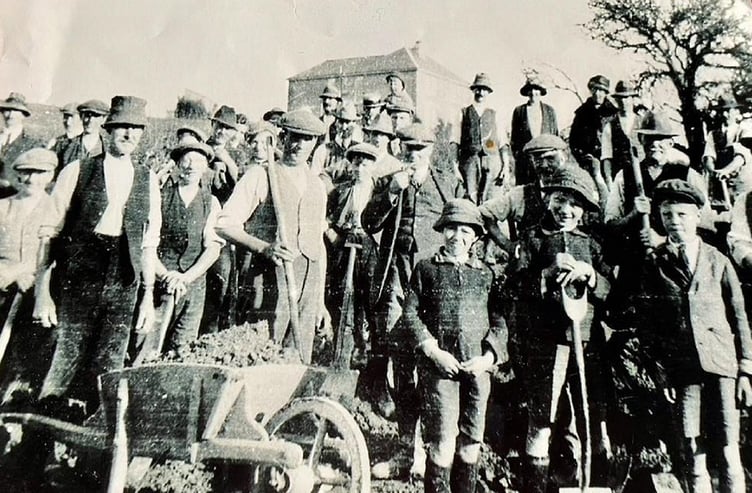 The building of Dartington's Village Hall in 1925 courtesy of Totnes Image Bank