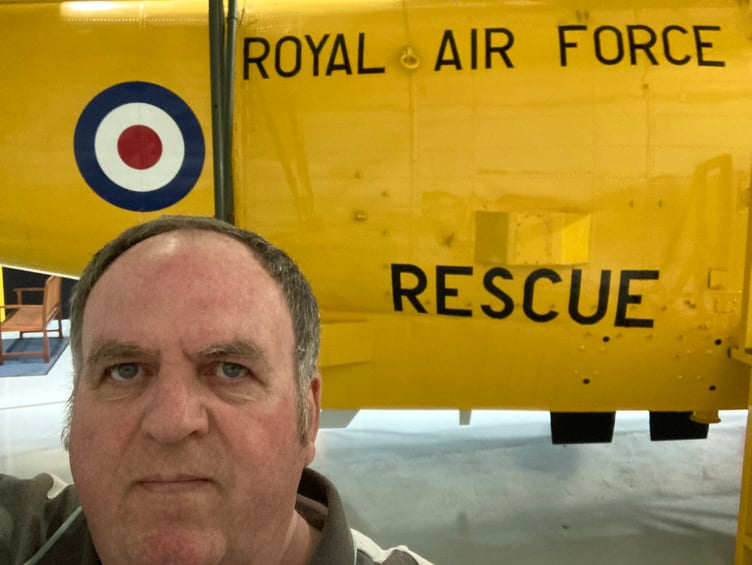 The author by a Westland Sea King helicopter