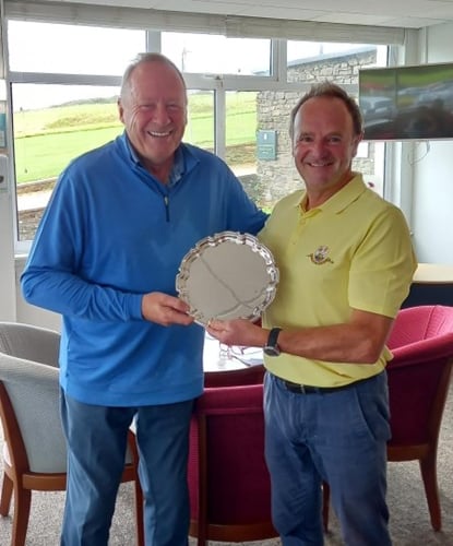 Colin George presents the Turton Hart Salver to the winner Don Thomson