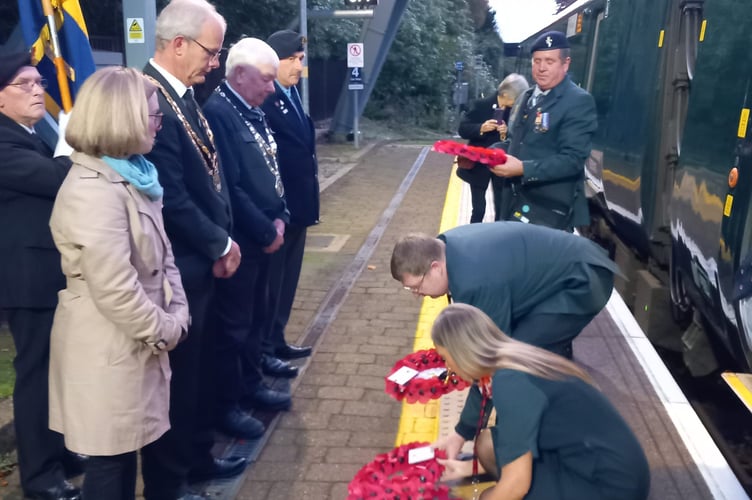 The laying of wreaths by the 'Poppy Train' at Ivybridge