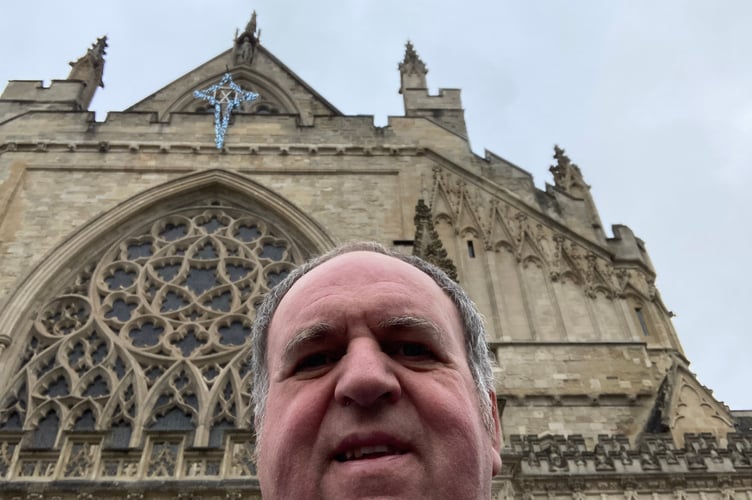 Richard outside Exeter Cathedral