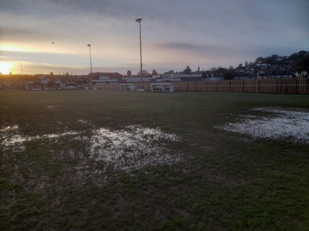 Newton Abbot Spurs waterlogged pitch