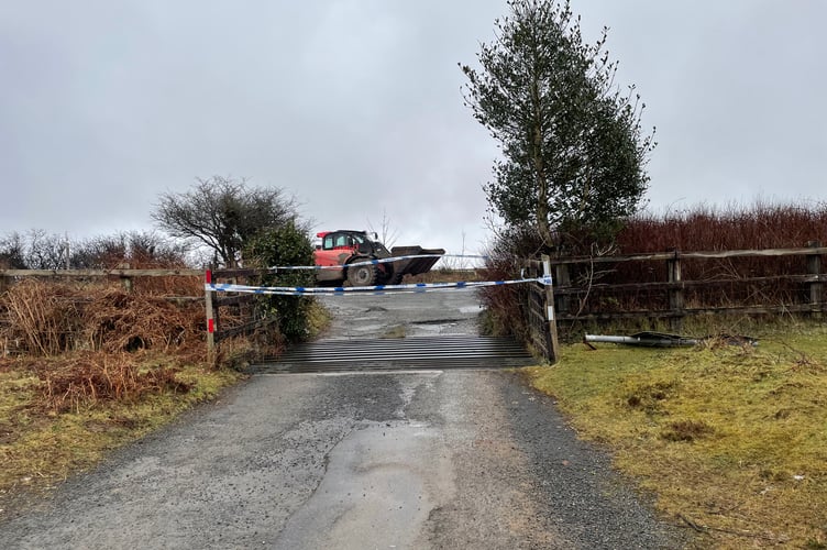 A tractor at the scene of a crash on Roborough Down today.