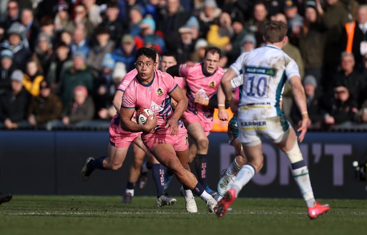 Exeter Chiefs No.8 Greg Fisilau in Premiership Rugby Cup action against Gloucester at Sandy Park
