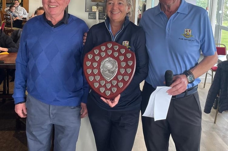 Winners of the Eva Challenge Shield ; Fiona Turner and John Rogers wither Rob Eva