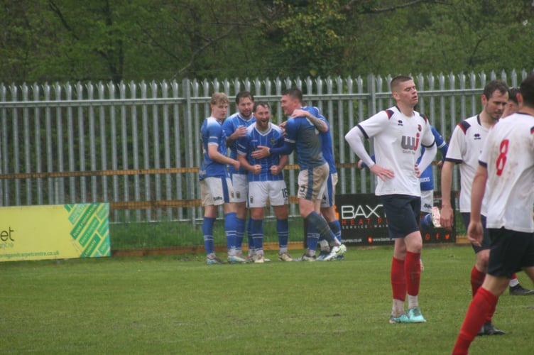 Celebrations for Buckland Athletic against Wellington AFC