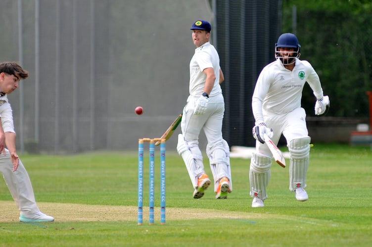 Devon Cricket League B Division. Bovey Tracey 2nd XI versus Ivybridge 1st XI. Ivybridge opening pair Abraham Kopparambil and Josh Zimmerman rake up the run rate
