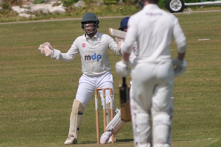 Devon Cricket League B Division Ipplepen 1st XI versus Stoke Gabriel 1st XI. Stoke' keeper Abhishek Anand

Pens' won the toss and elected to bat making 198/6 after 45 overs. Stoke Gabriel took to the crease after tea and responded with 202/6 after 35.3 overs  giving them a four wicket win.
