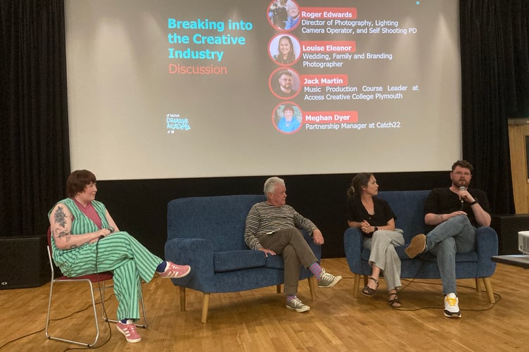 L to R: Partnership Manager at Catch22 Meghan Dyer, Director of photography, lighting, camera operator and self-shooting PD Roger Edwards, wedding, family and branding photographer Louise Eleanor and music production course leader at Access Creative College Plymouth Jack Martin.
