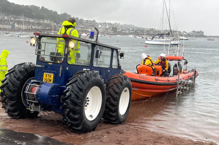 RNLI Teignmouth's B class lifeboat, Claude and Kath, is launched after being officially named.