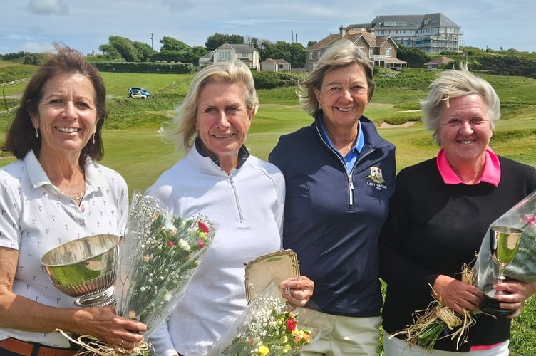 The winners in the ladies championship, from left ; Sue Curry, Sally Cahill, lady captain Fiona Turner and ladies champion Sarah Loader