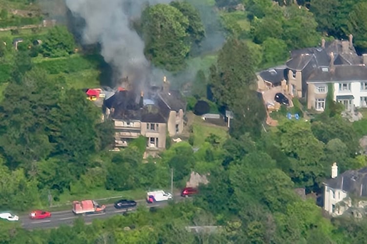 Drone shot of Totnes fire Ph: Ashby's Leisure Stores