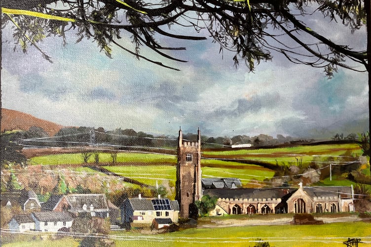 Devon CPRE Young Landscape Artist competition 2022 - Winner (older category) - Ugborough, edge of Dartmoor by 15-year-old Angelie Pickett.jpeg