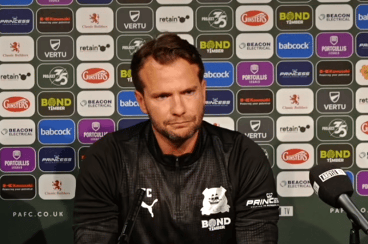 New Plymouth Argyle head coach Tom Cleverley addresses the media for the first time at Home Park. (Picture: Cornish Times)