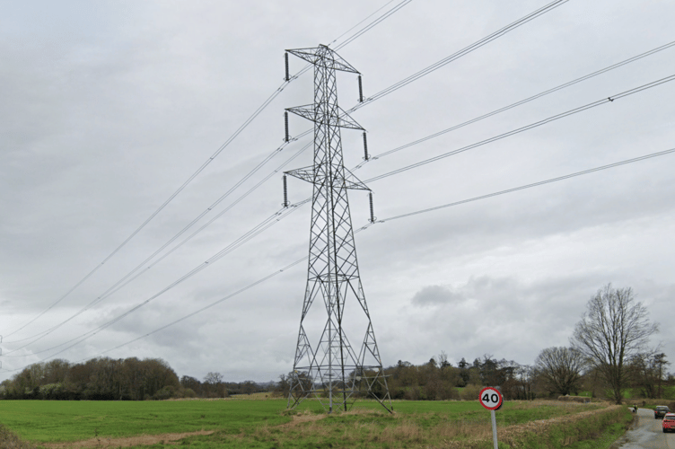 Overhead power lines crossing Nynehead Road just outside Wellington. PHOTO: Google Maps.