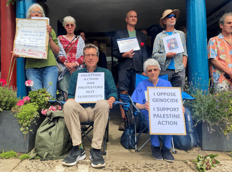 Journalist George Monbiot and protesters in Totnes