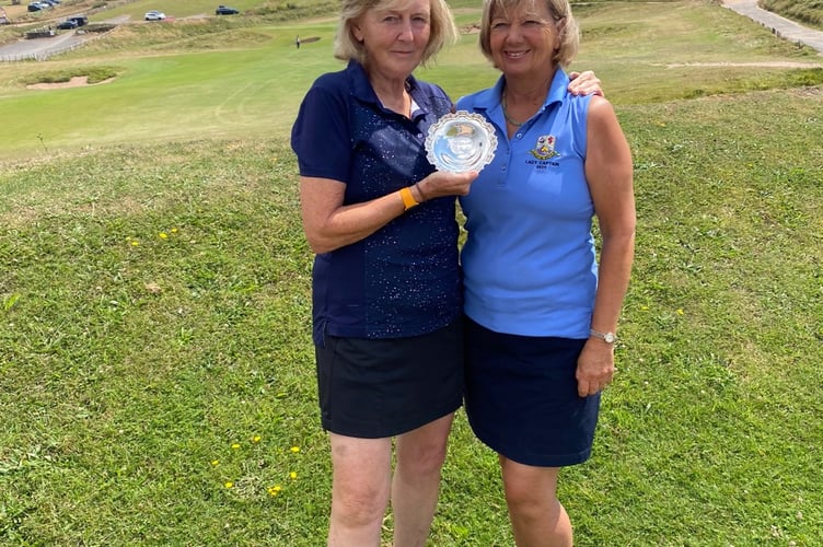 Kaz Phillips, the winner of the Veterans trophy, with ladies captain Fiona Turner