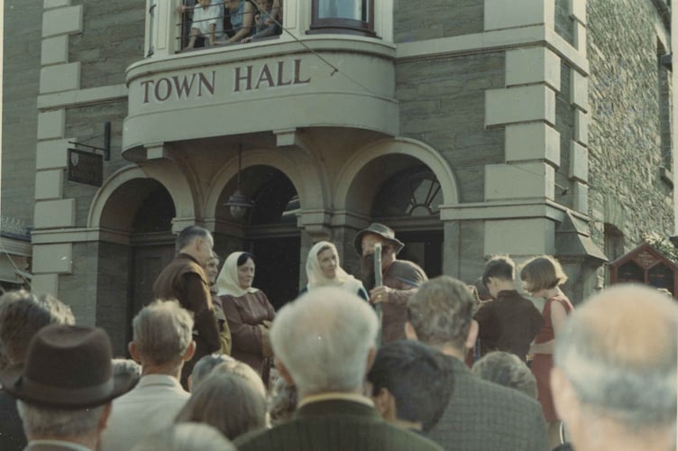 Pageant outside the Town Hall, Kingsbridge 1972. Possibly during Fair Week