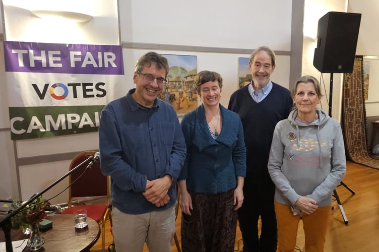 The panellists: George Monbiot, Klina Jordan, Jonathon Porritt, and Anthea Simmons