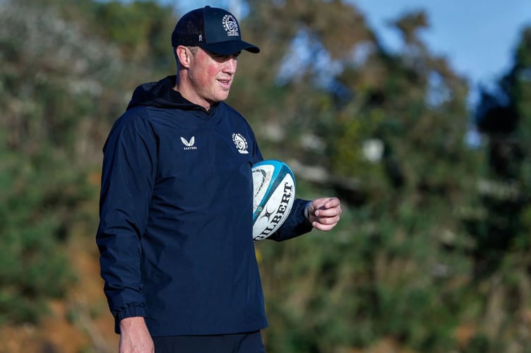 James Wilson, new assistant backs coach at Exeter Chiefs, takes part in a training session at Sandy Park