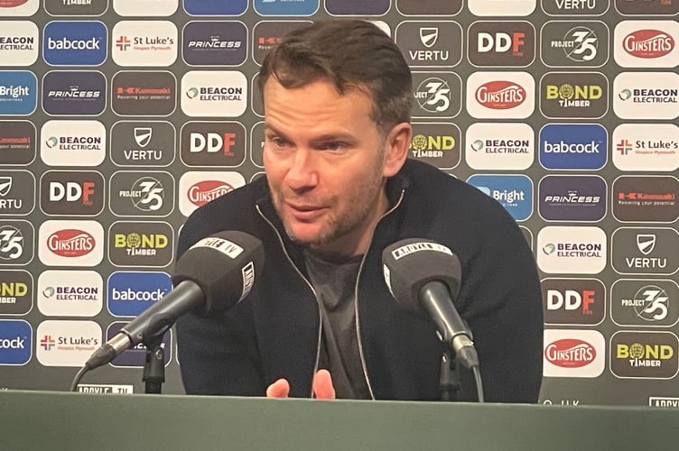 Plymouth Argyle head coach Tom Cleverley addresses the media following his side's 1-0 win over Rotherham United