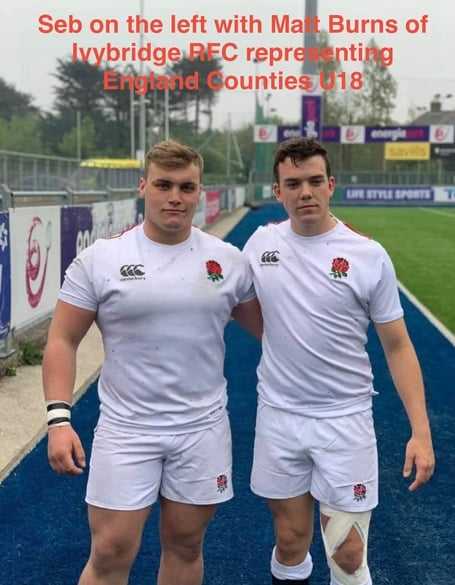 Seb on the left with Ivybridge player Matt Burns on the right representing England Counties Under 18s