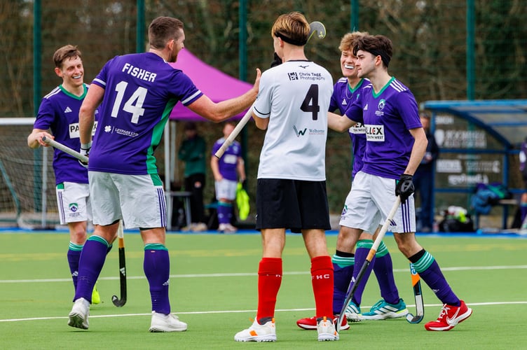 Ashmoor celebrate their fourth goal scored by Cathan Wherry after a flowing team move