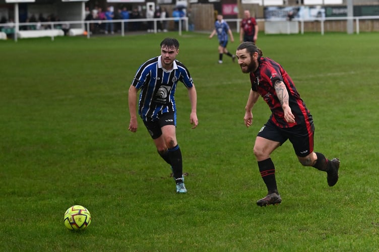 South Devon Football League Premier Division, Match action from Newton Abbot Spurs 2nds versus Totnes & Dartington SC, A 6-0 home win at the Rec for Spurs