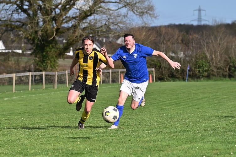South Devon Football League Division 1, Match action from Liverton United versus Beesands Rovers. A nightmare for Liverton who were stung by ten goals to nil by their visitors from the South Hams