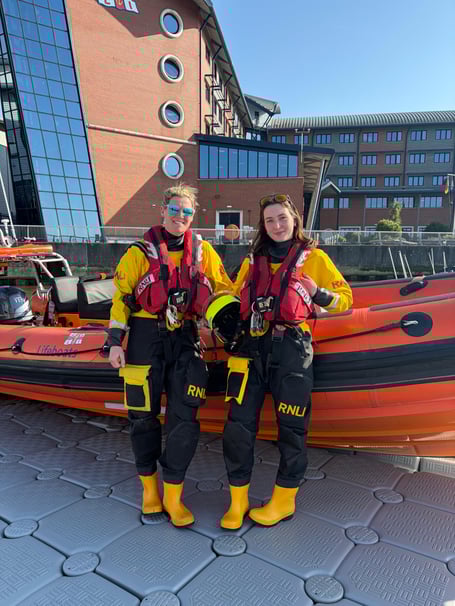 Dart RNLI volunteers Tatty Pettigrew and Shannon Hart in Poole