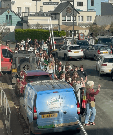 Academy Year 8  students arriving at the Flavel