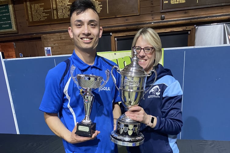 Burton Cup winner Aarish Maharjan with league sponsor Sonja Ryland