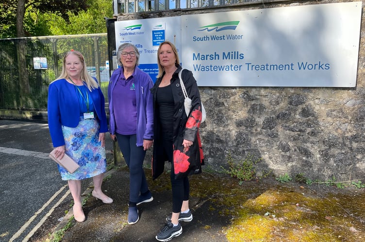 Plympton Erle Independent councillors Terri Beer and Andrea Loveridge with resident Cathy Loft outside the Marsh Mills waste water treatment plant. Picture by Alison Stephenson