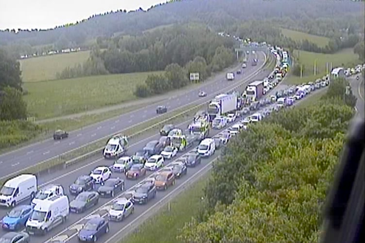 Queuing traffic from Haldon and  Telegraph Hiils  at Kennford on the 18. Image: trafficcameras.uk