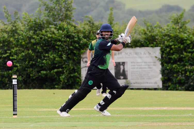 Ivybridge batsman Abraham Kopparambil on the way to a half-century in his side's Devon Cup win at Bradninch & Kentisbeare